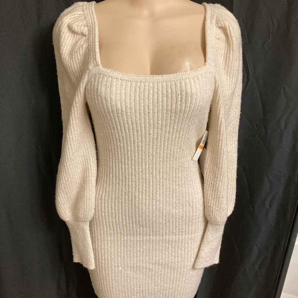 Cream Ribbed Knit Dress - Picture 3 of 5